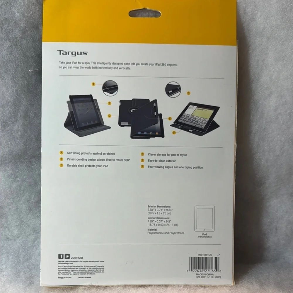 Targus Cream and Black Tablet Case with Rotating Stand